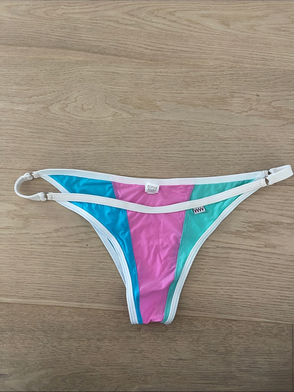 Colorblock sheer High-Cut Bikini Bottom in Pink, Teal & Blue — wicked weasel
